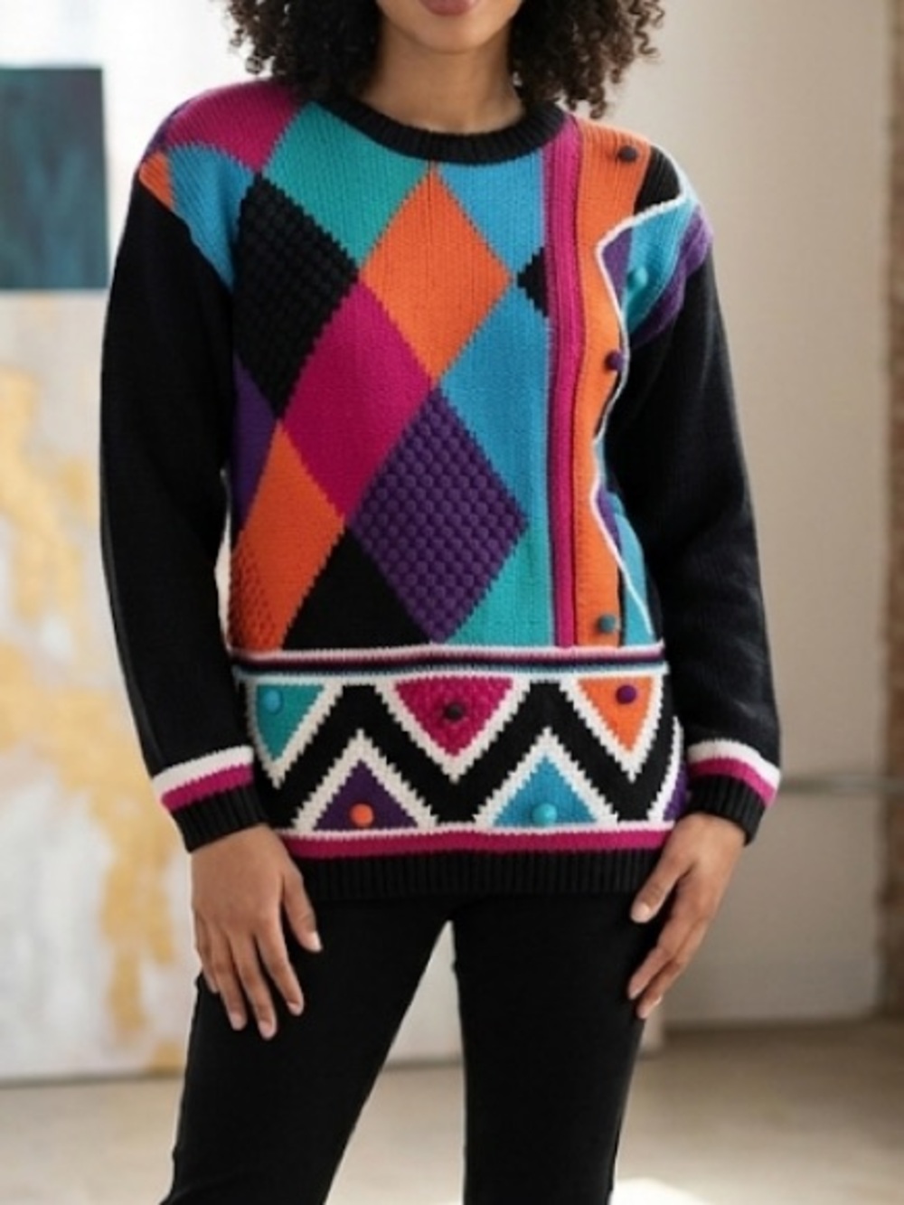Western Collection Vintage Colorblock Cotton Blend Sweater Size M‎